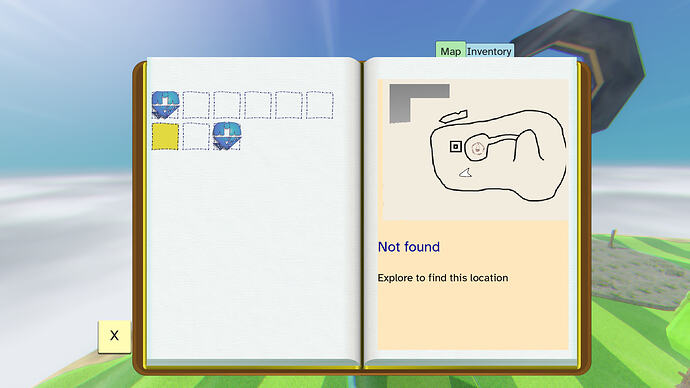 Ingame map where the player marker and point of interest marker are labelled