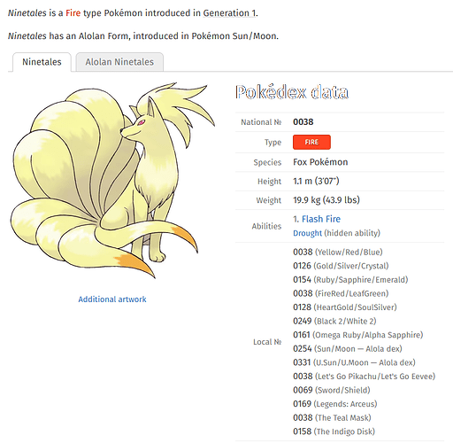 Ninetails, Pokemon national number #0038