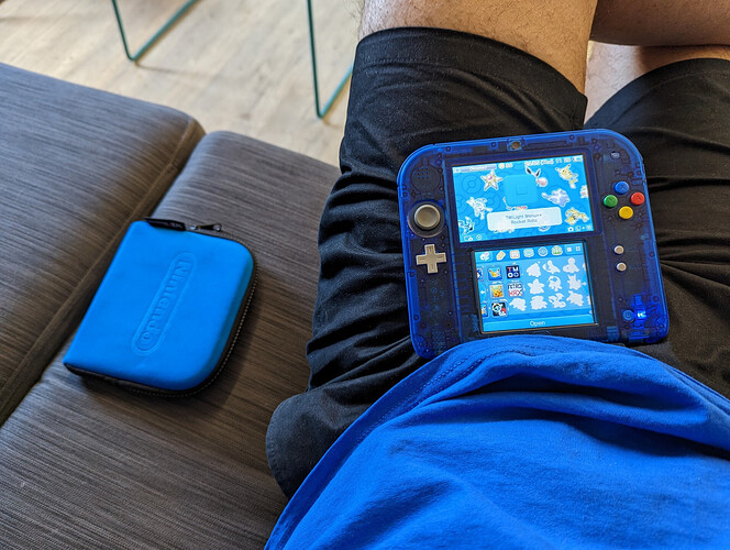 a special edition blue Blastoise 2DS on my lap