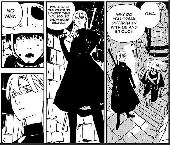 several panels from Tower Dungeon in which Lilisen demands Yuva show her more respect. he responds, "NO WAY" and she makes a face at him