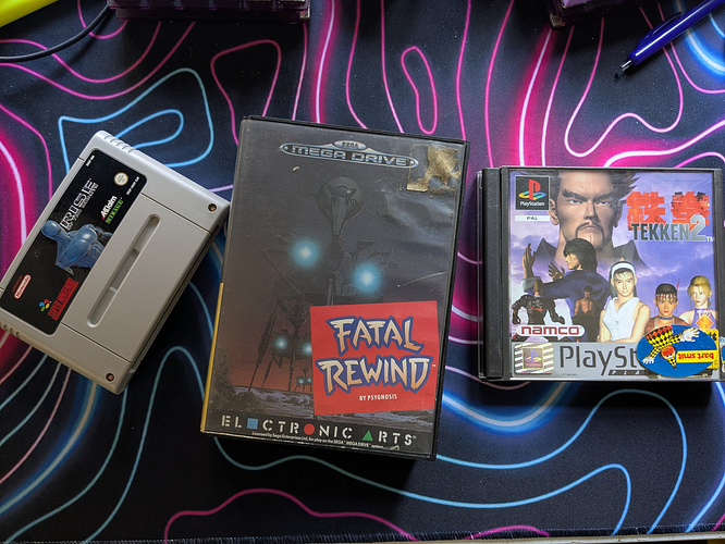 Rise of the Robots for SNES, Fatal Rewind for Mega Drive, and Tekken 2 for PS1