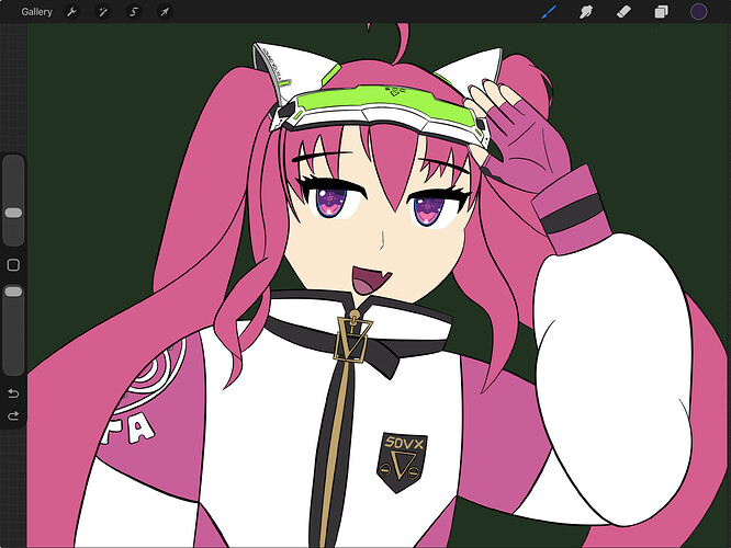 Flat colour WIP: Grace from Sound Voltex Nabla posing in a similar manner to Big Boss from Metal Gear Solid V: Ground Zeroes.