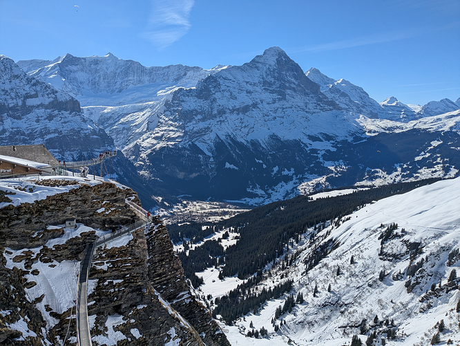 Rugged and snow covered Swiss Alps peaks up close.