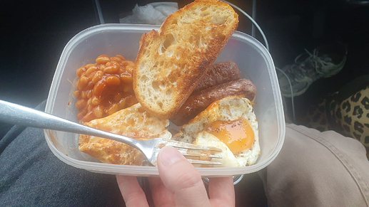 Scottish breakfast in plastic container