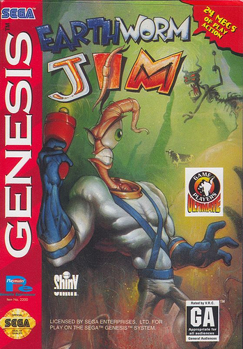 The boxart for the Genesis release of Earthworm Jim. If you know who this guy is, I am so sorry for you. Oh, so very sorry.