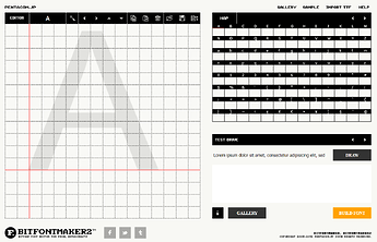 Screenshot of BitFontMaker2, an online font development tool.