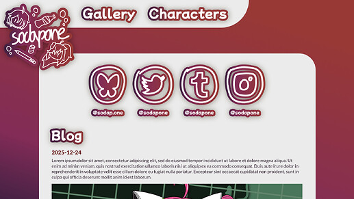 Mockup of sodapone's personal site (light mode)