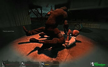 A hunter from Left 4 Dead 2, attacking Louis with it's claws.